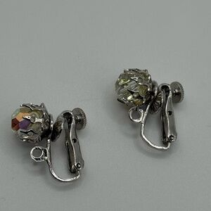 Vintage Signed Vendome Crystal Earrings Clear Aurora Borealis Earrings